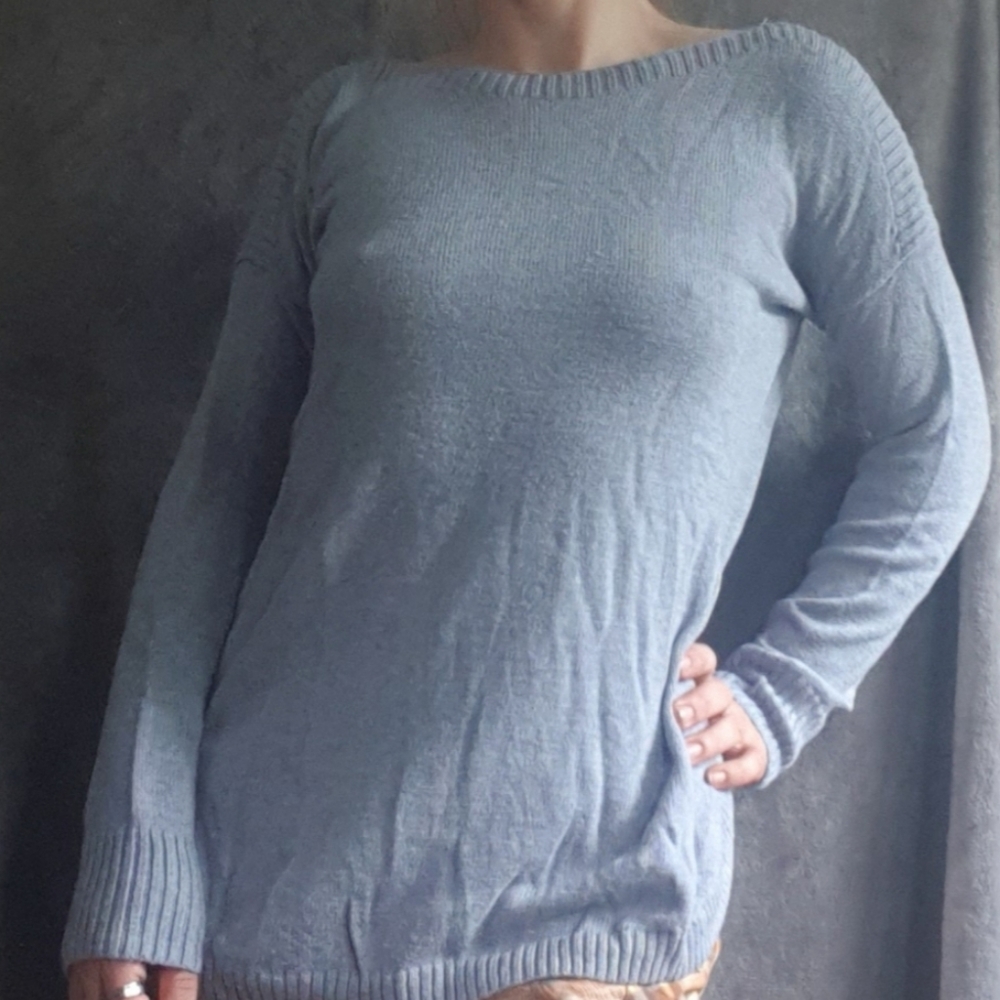 Medium Sky Blue Comfy Pullover Knit Sweater